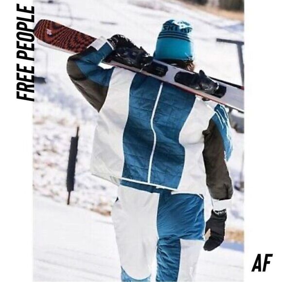 FREE PEOPLE BLUE AND WHITE LANDSCAPE SKI JACKET AND PANTS NEW NWT SIZE XS - Picture 3 of 13
